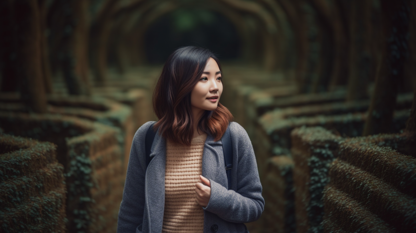 迷路の中にいる笑顔の女性の画像