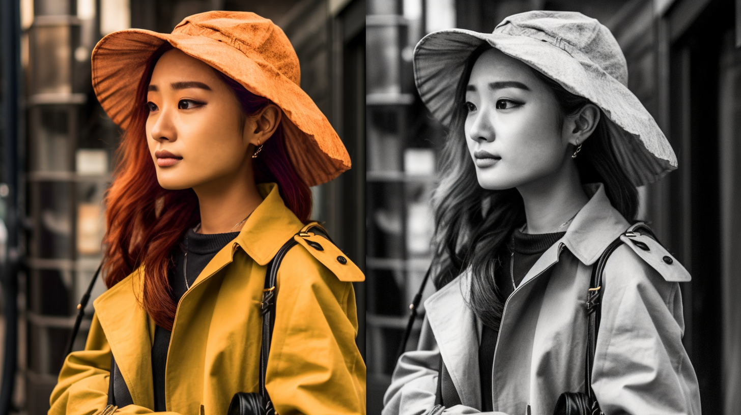 フルカラーの女性と白黒の女性の画像