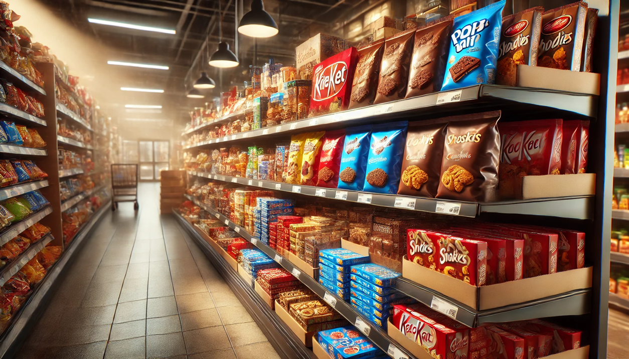 スーパーの棚に並んだおいしそうなお菓子